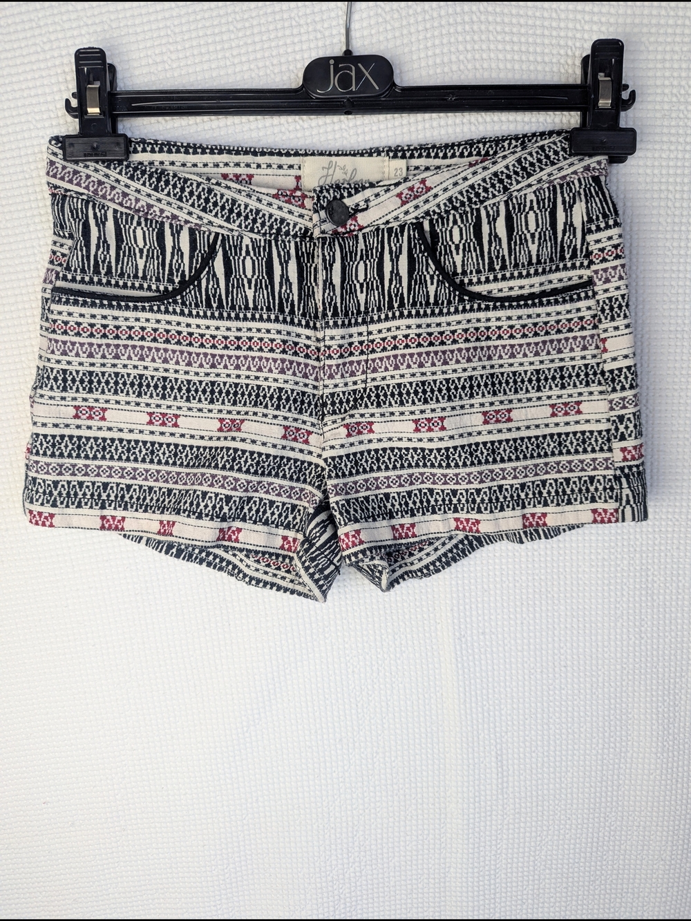 Harlow Black & White Boho High Waisted Patterned Shorts with Red Accents